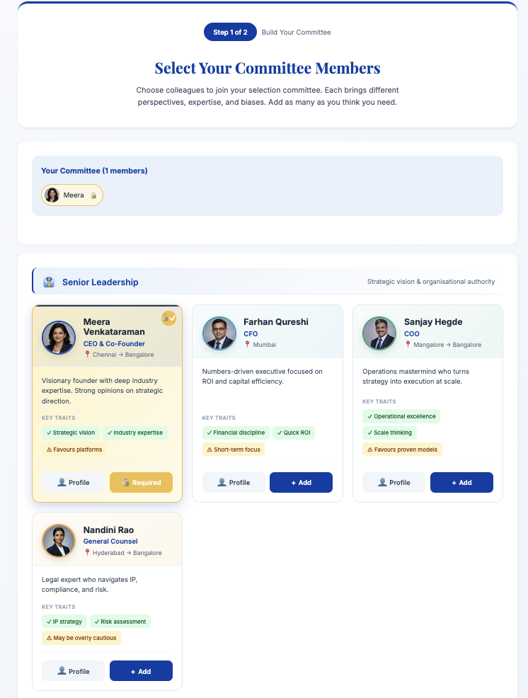 Select committee members with different expertise and biases